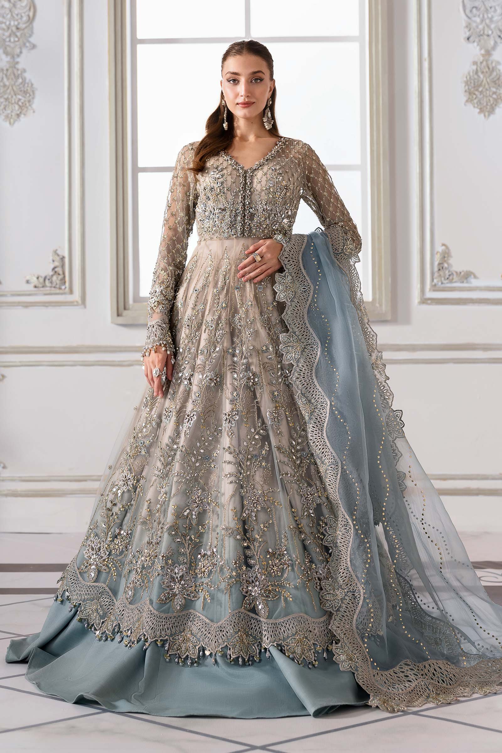 Maria .B. 3 Piece Unstitched Embroidered Net Suit | BD-3002 - Image 3