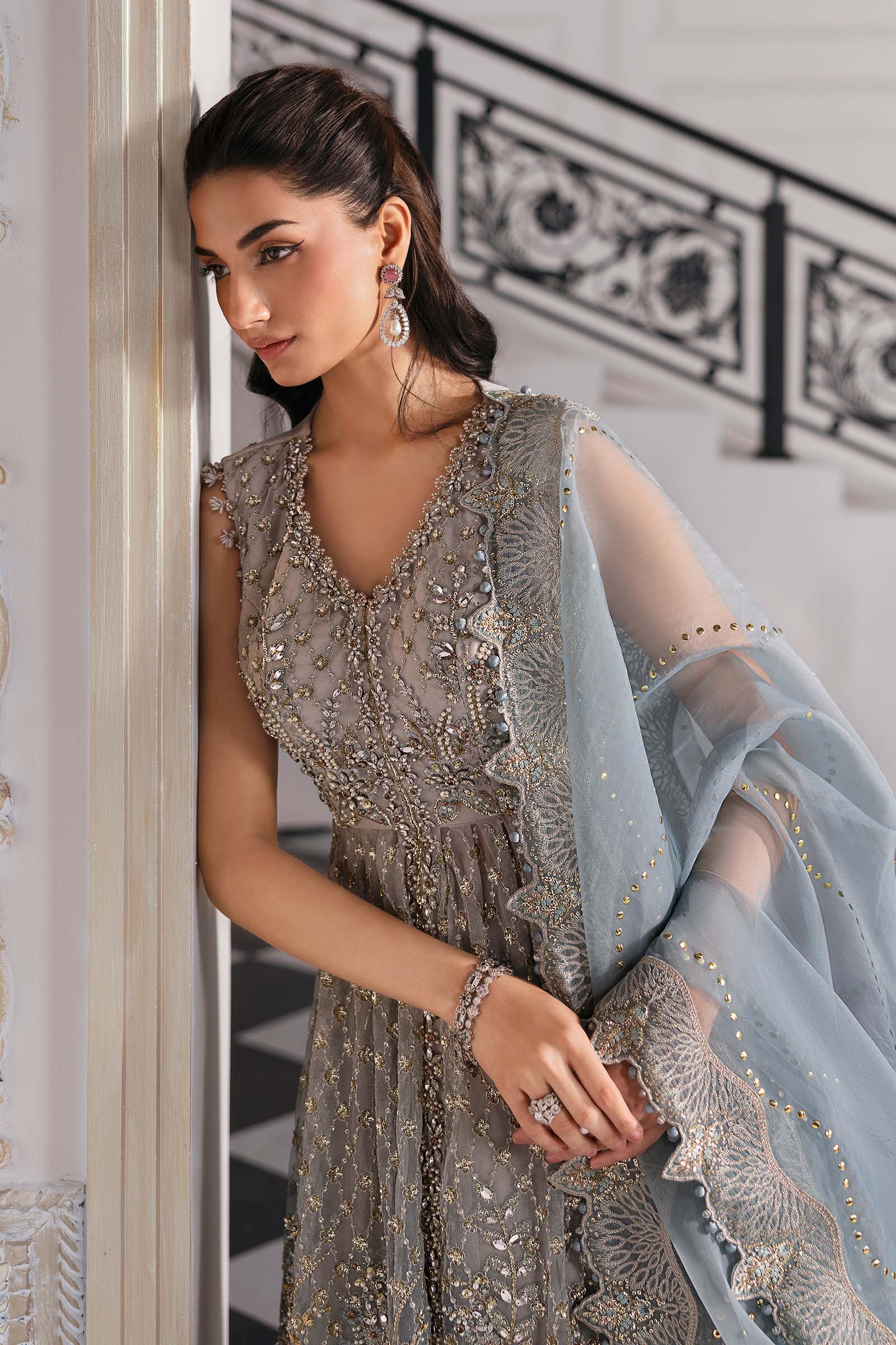 Maria .B. 3 Piece Unstitched Embroidered Net Suit | BD-3002 - Image 6