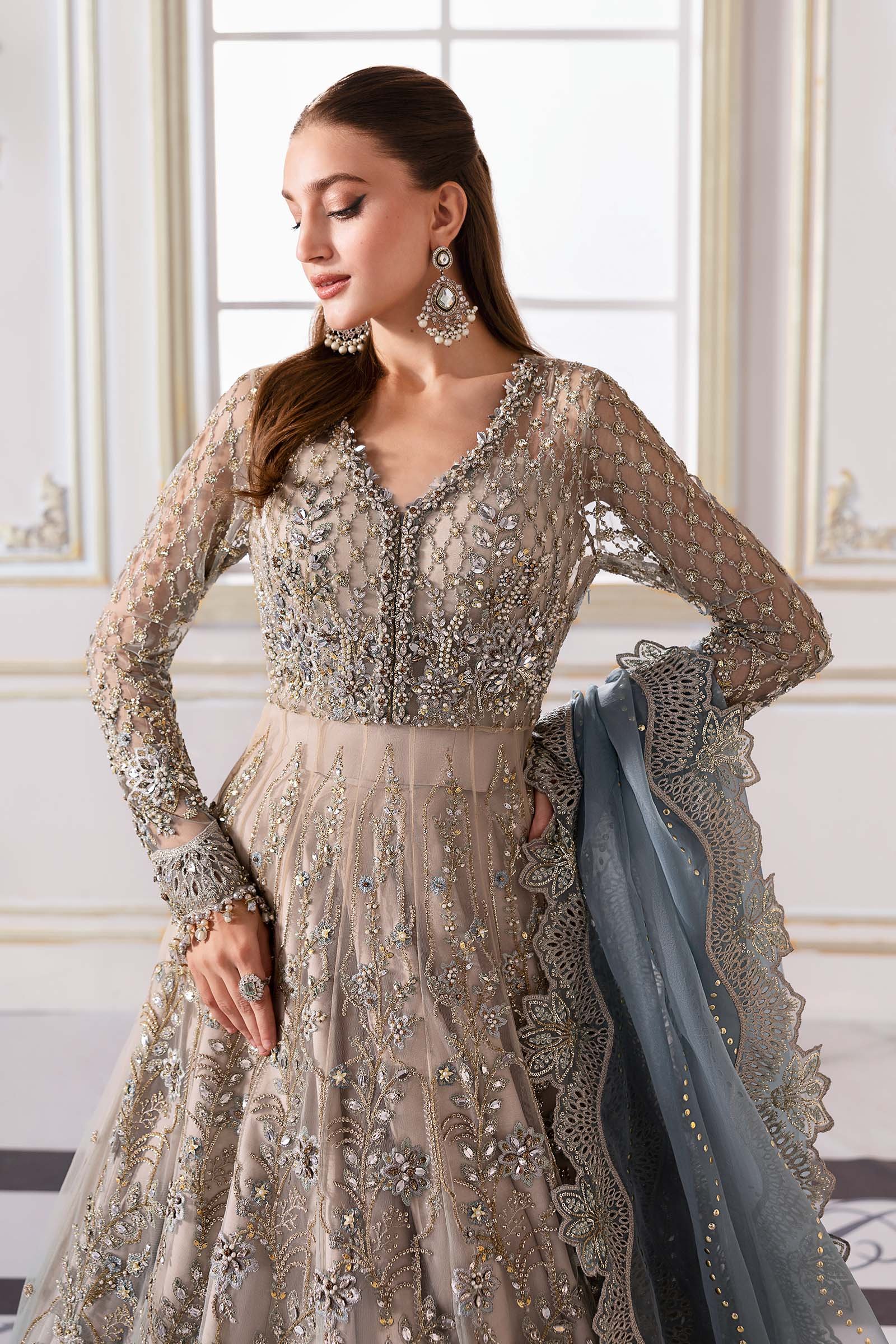 Maria .B. 3 Piece Unstitched Embroidered Net Suit | BD-3002 - Image 15