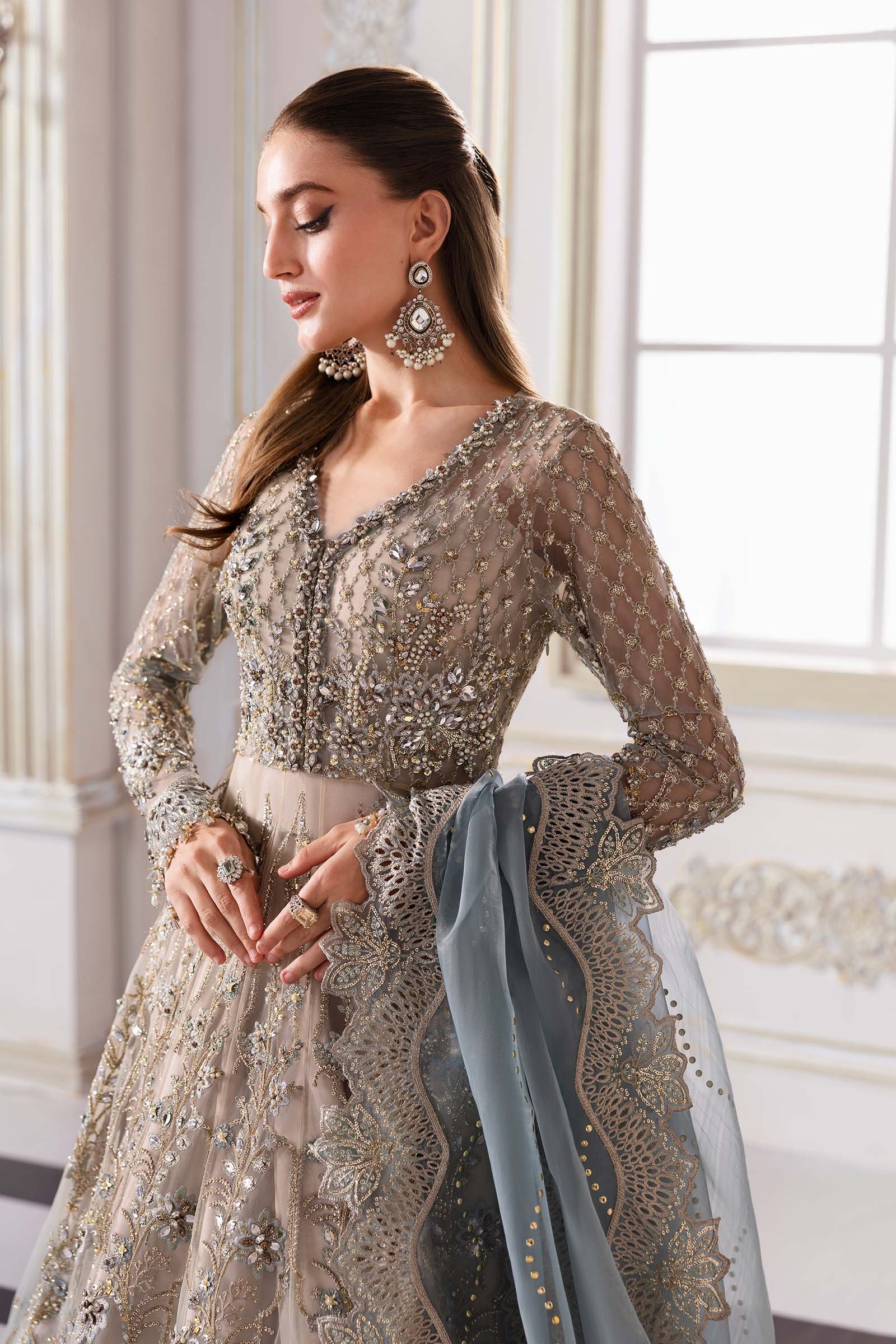 Maria .B. 3 Piece Unstitched Embroidered Net Suit | BD-3002 - Image 12