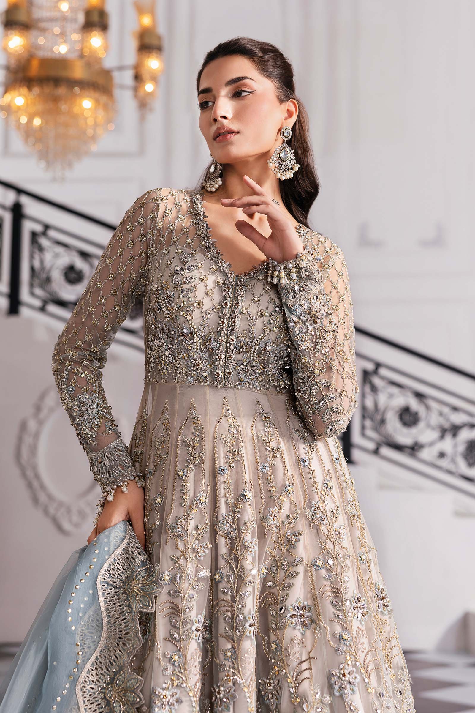 Maria .B. 3 Piece Unstitched Embroidered Net Suit | BD-3002 - Image 13
