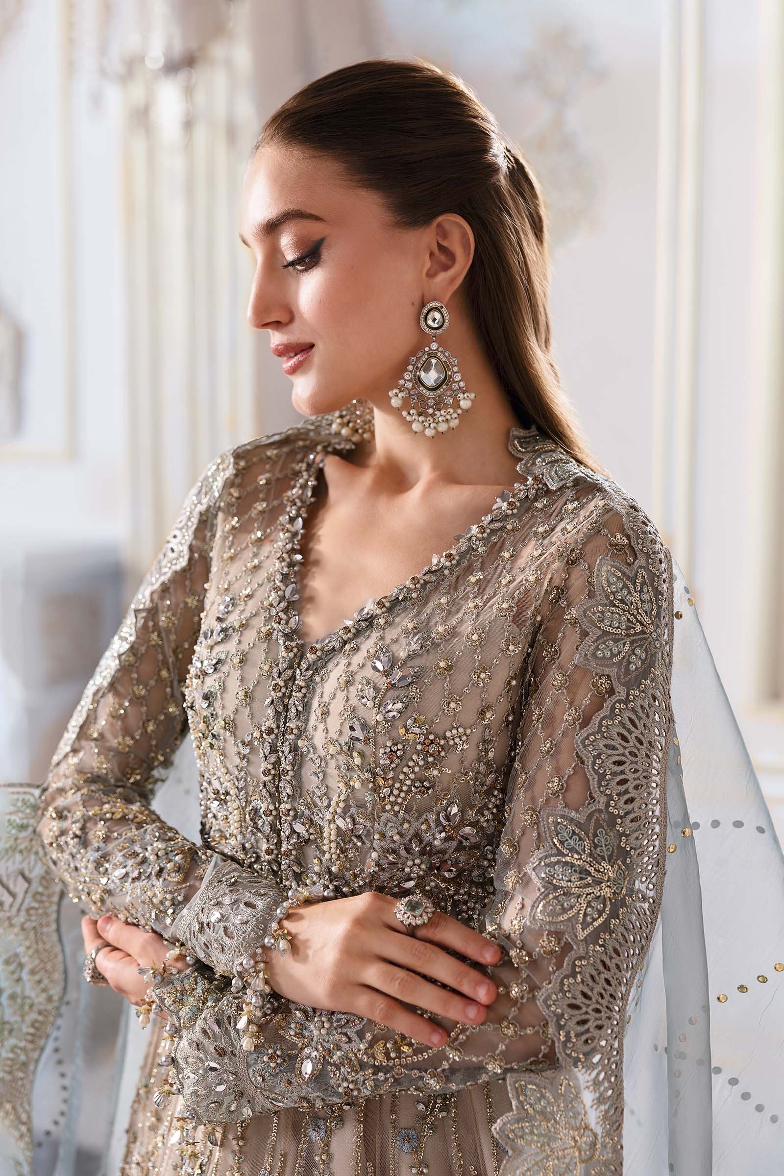Maria .B. 3 Piece Unstitched Embroidered Net Suit | BD-3002 - Image 10