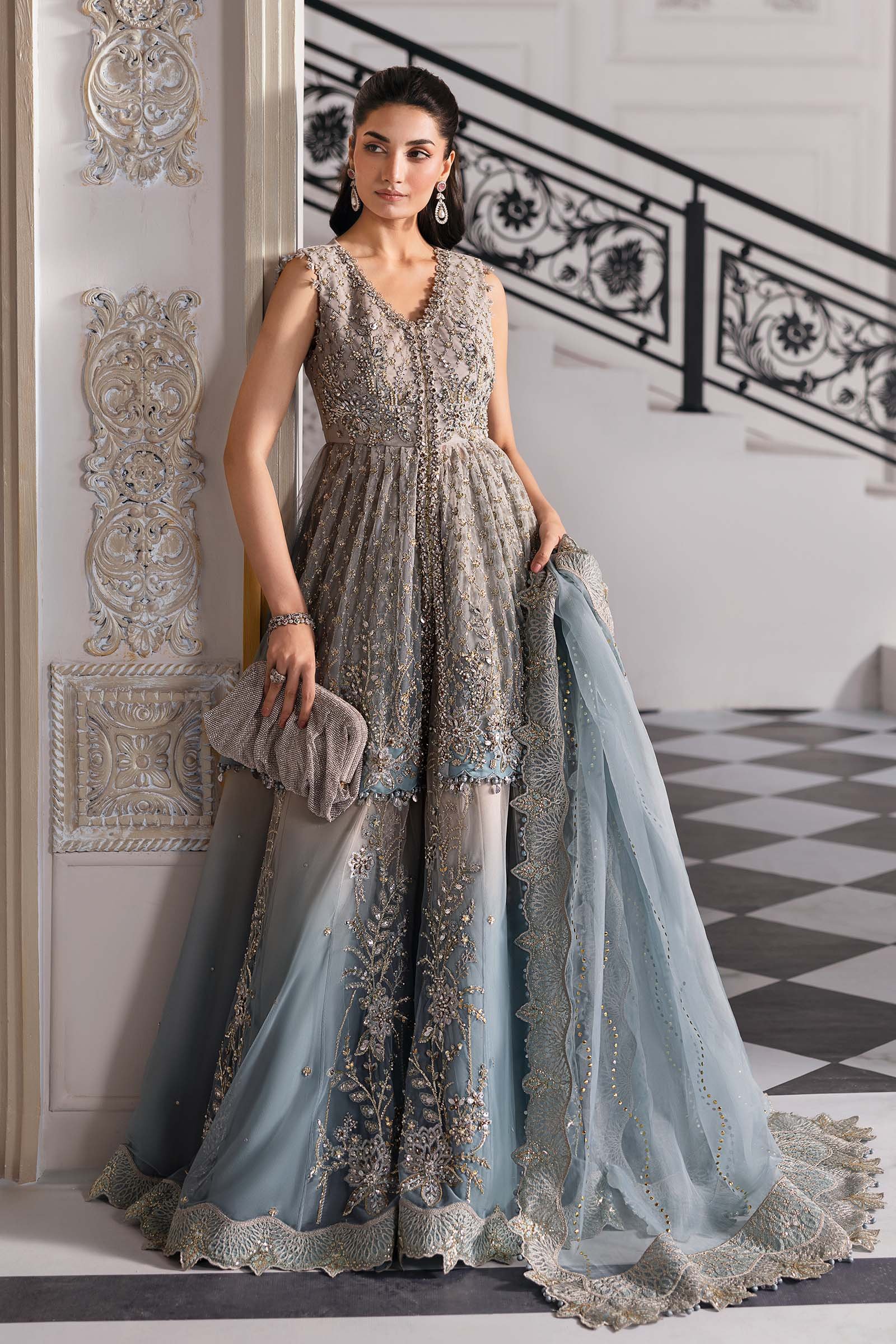Maria .B. 3 Piece Unstitched Embroidered Net Suit | BD-3002 - Image 16