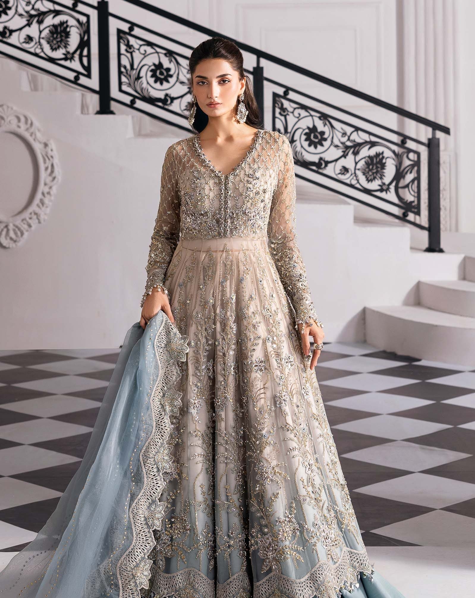 Maria .B. 3 Piece Unstitched Embroidered Net Suit | BD-3002 - Image 14