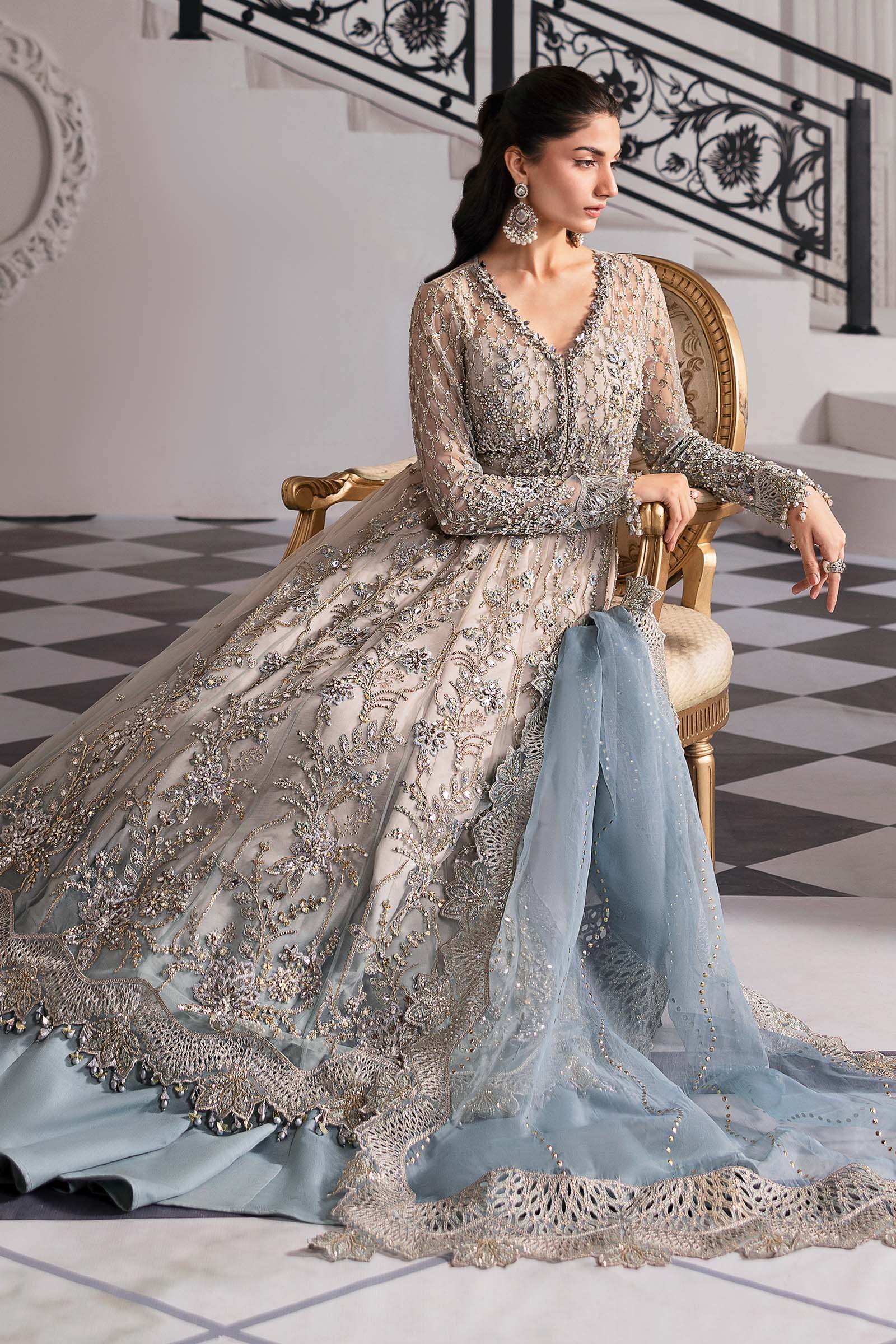 Maria .B. 3 Piece Unstitched Embroidered Net Suit | BD-3002 - Image 2