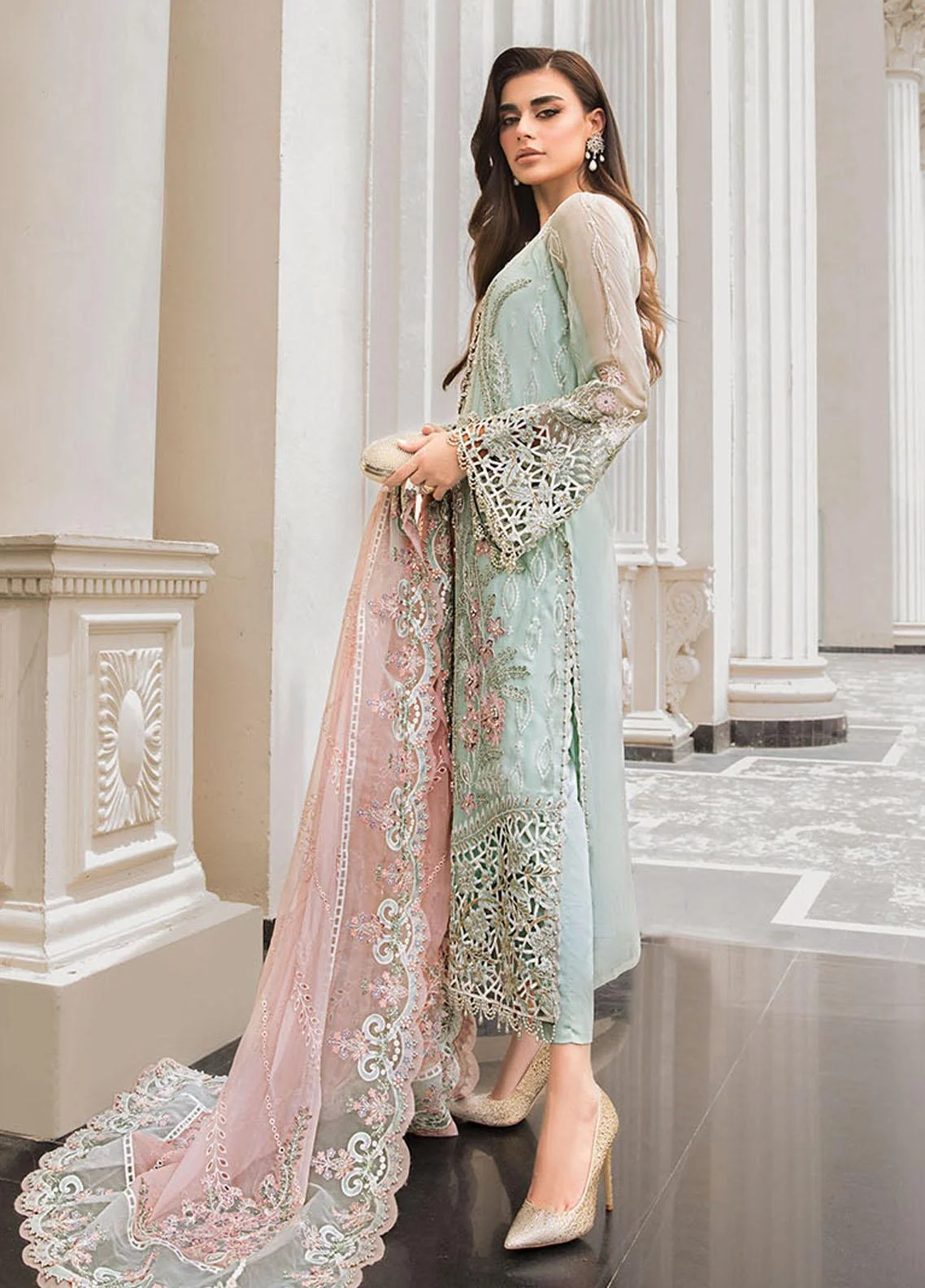 MARIA.B. Unstitched Embroidered Chiffon Mint Green | MPC-23-104 - Image 3